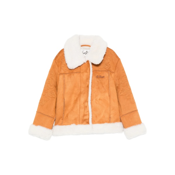 logo-embroidered faux fur-collar jacket