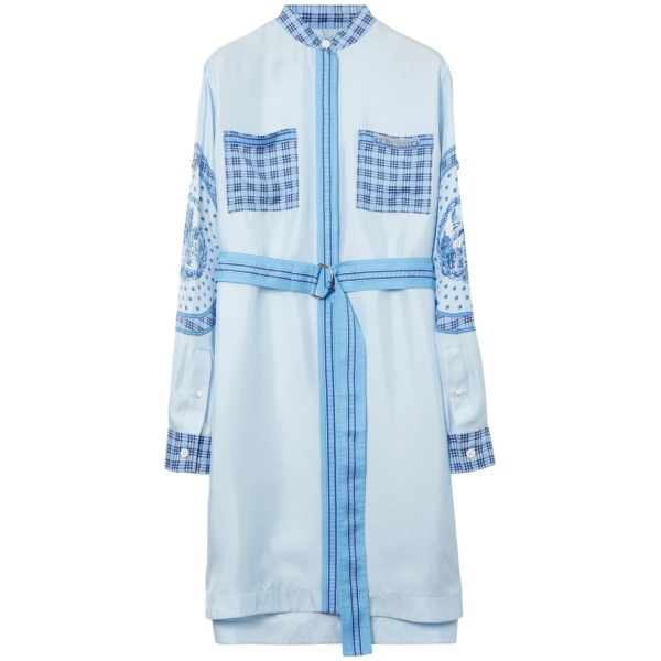 monument-print belted silk shirt dress