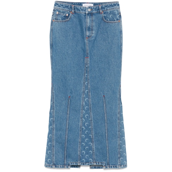 moon laser denim maxi skirt
