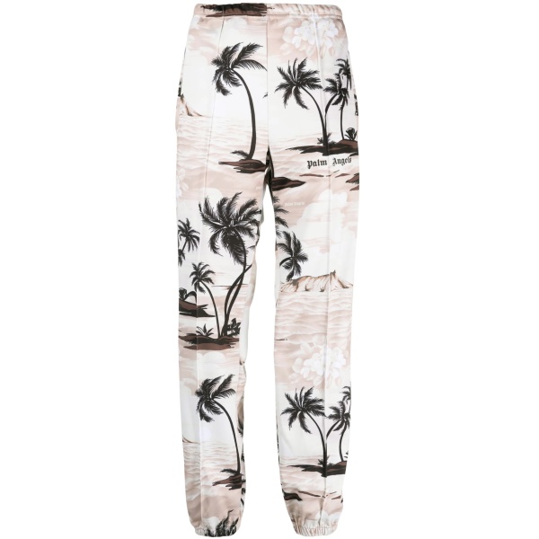 palm-tree print pressed-crease trousers