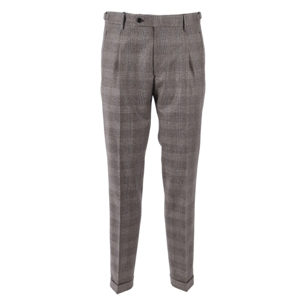 pleated checked trousers