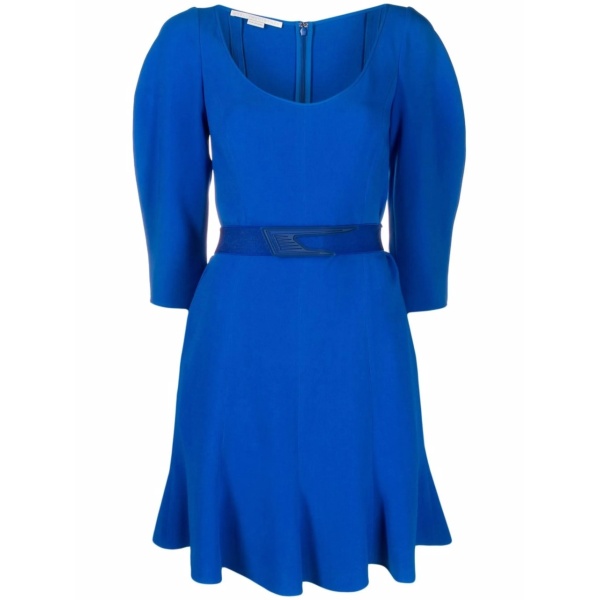 puff-sleeve belted dress