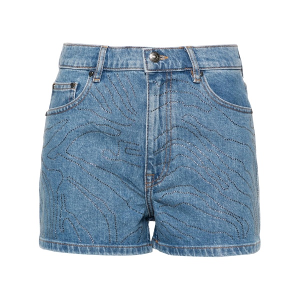 rhinestoned high-rise denim shorts