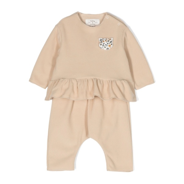 ribbed-knit ruffle-hem trousers set
