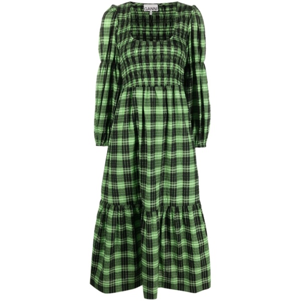 seersucker check midi dress