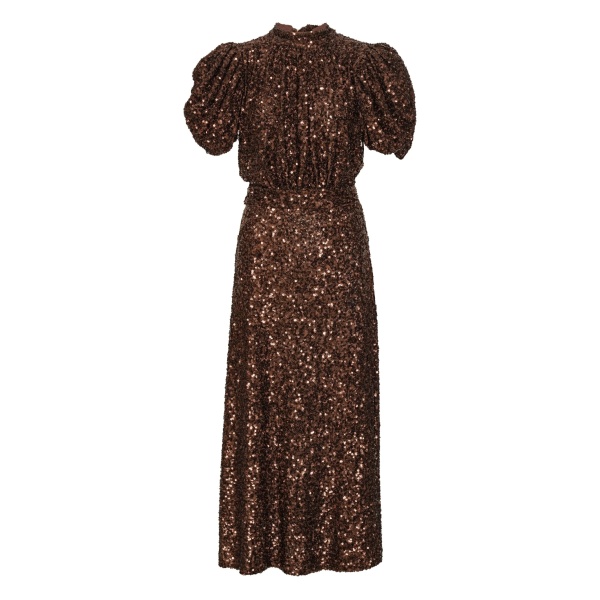 sequin-embellishment puff-sleeve midi dress