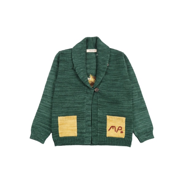 shawl-collar intarsia cardigan