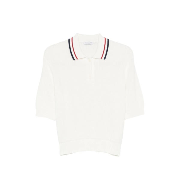 striped-collar polo top
