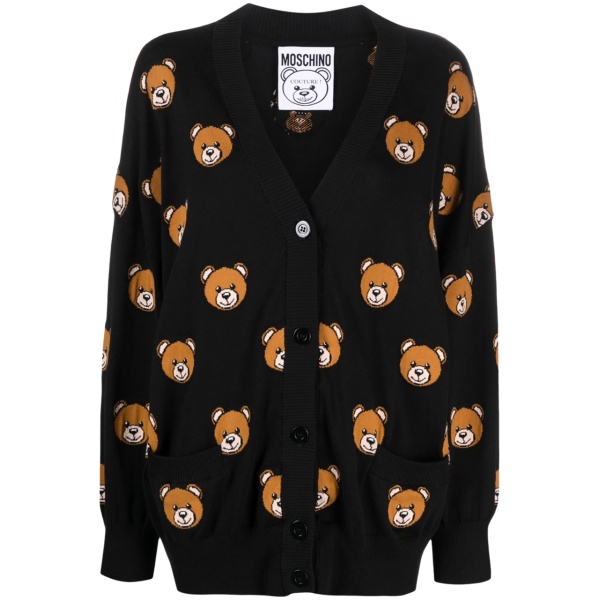 teddy bear jacquard knit cardigan