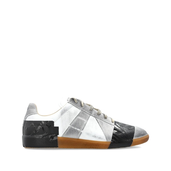 weathering-effect panelled lace-up sneakers