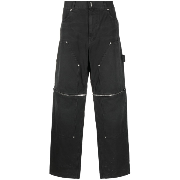 zip-detailed straight-cut trousers