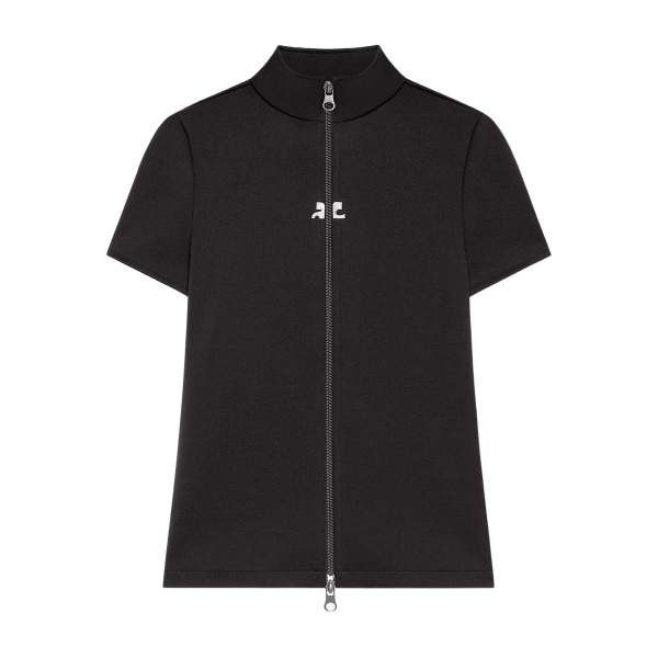 zip-up short-sleeve top