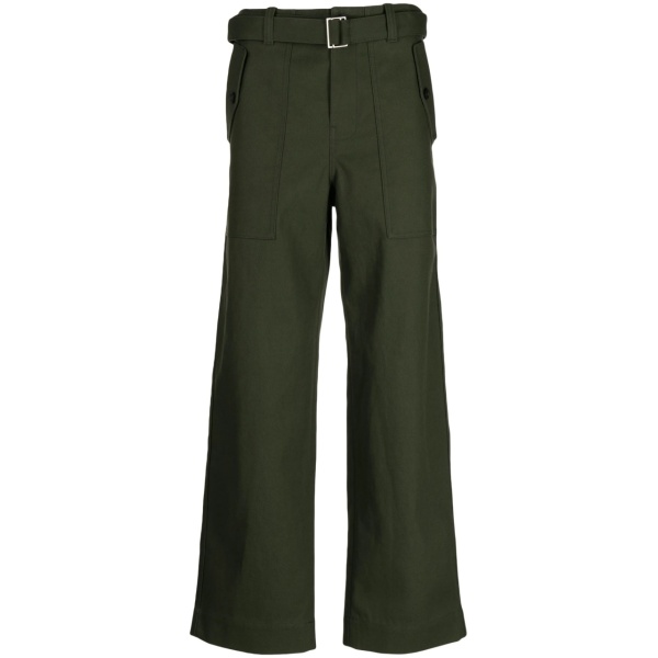 belted-waist straight-leg trousers