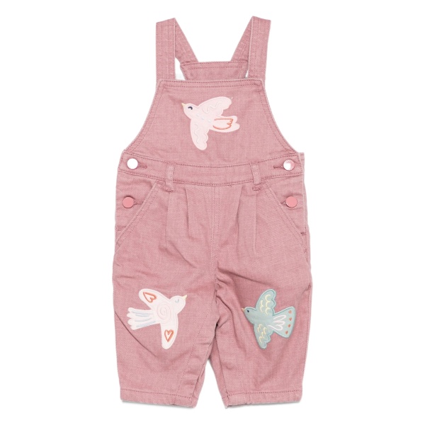bird-embroidered dungarees