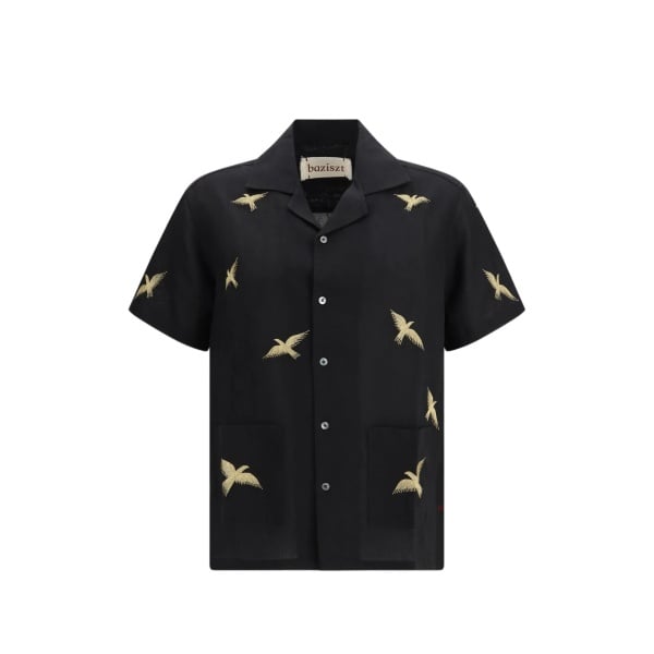 bird-embroidered pocket shirt