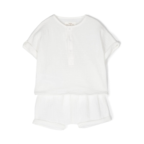 button-plaque cotton tracksuit set
