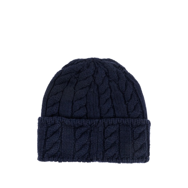 cable-knit logo-patch beanie