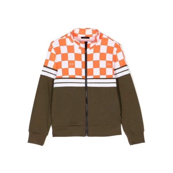 check-panelled zipped jacket