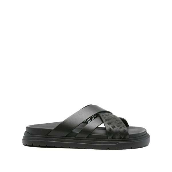 cross-strap leather slides