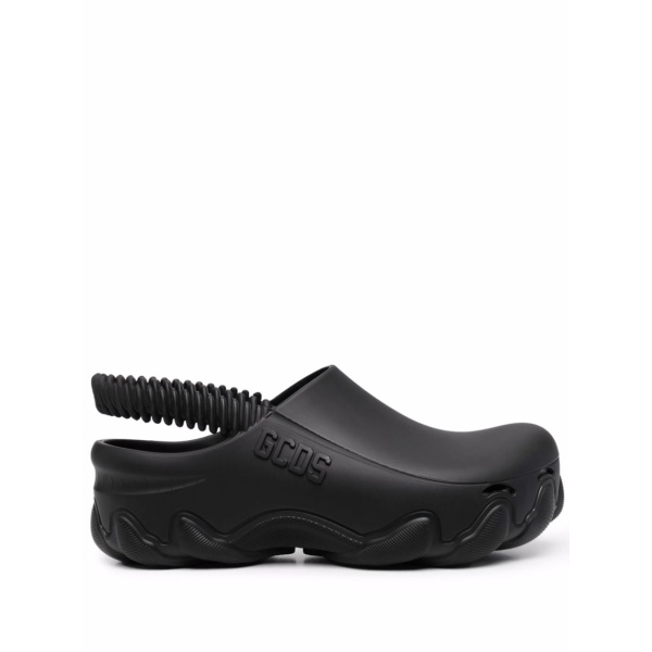 embossed-logo slingback clogs