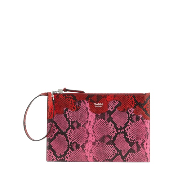 Fairy embossed snake-print clutch bag