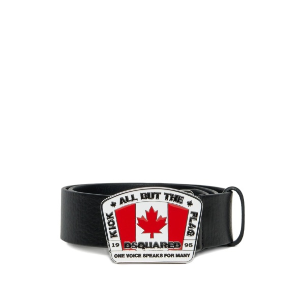 flag-buckle leather belt
