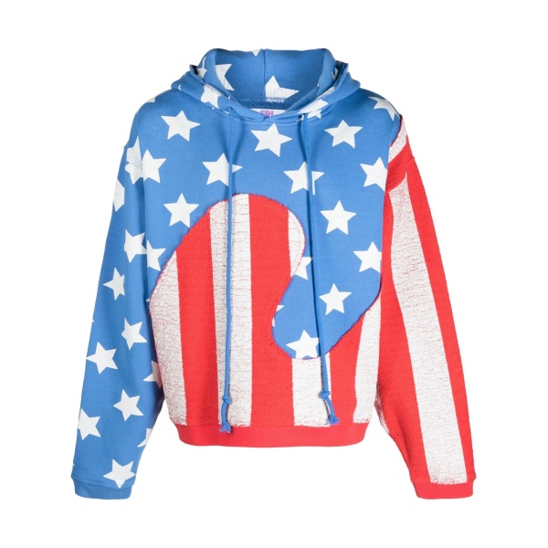 flag-print cotton hoodie