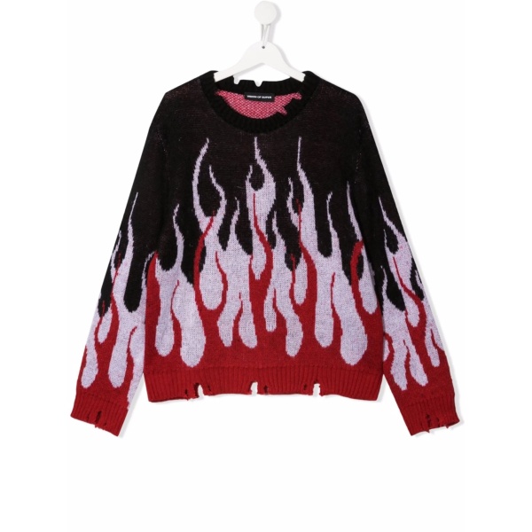 flame print distressed jumper