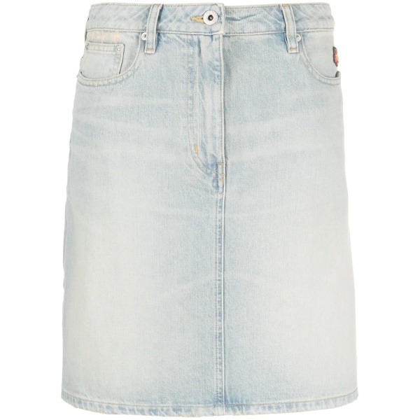 floral-embroidered denim skirt