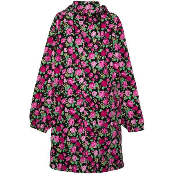 floral-print hooded raincoat