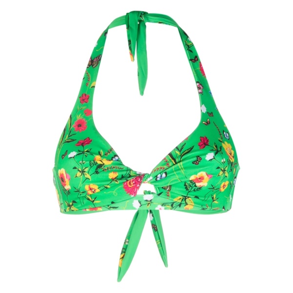 floral-print twist bikini top