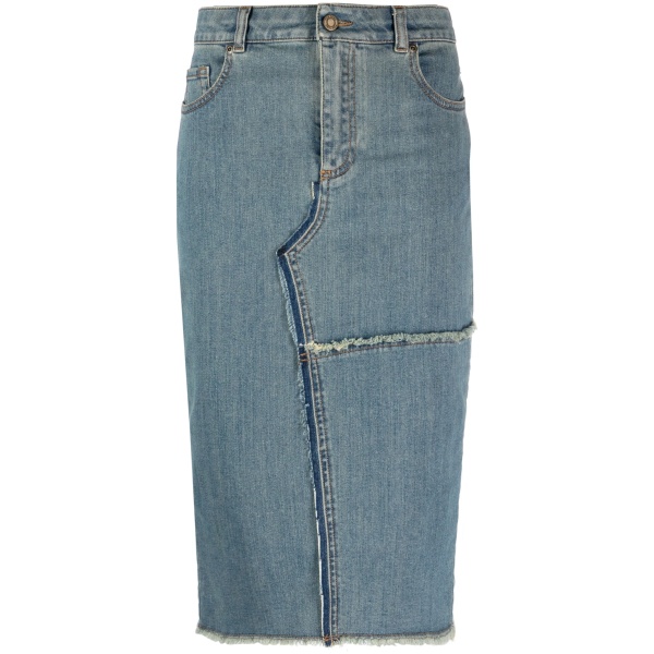 frayed pencil midi skirt