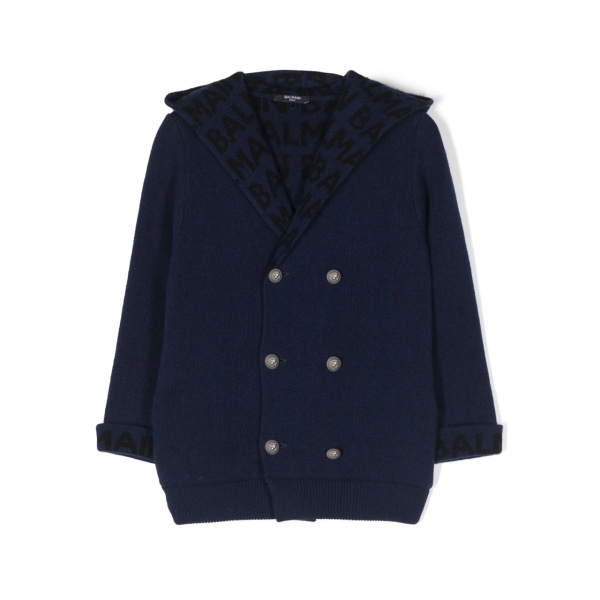 intarsia-knit logo double-breasted cardigan