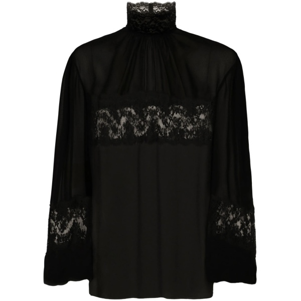 lace-embellished high-neck blouse