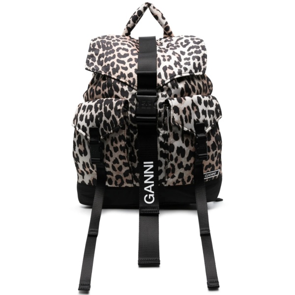 leopard-print buckled backpack