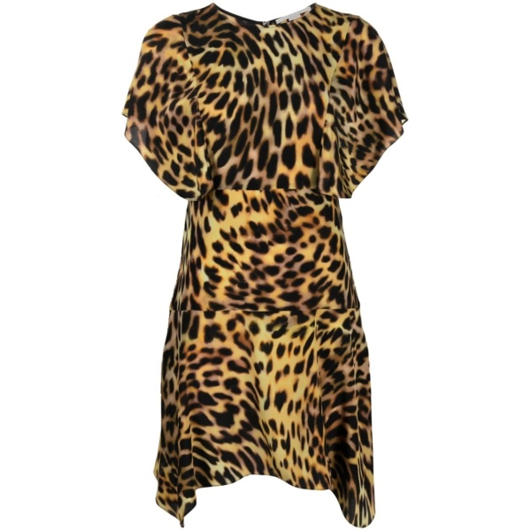 leopard-print silk flounce dress