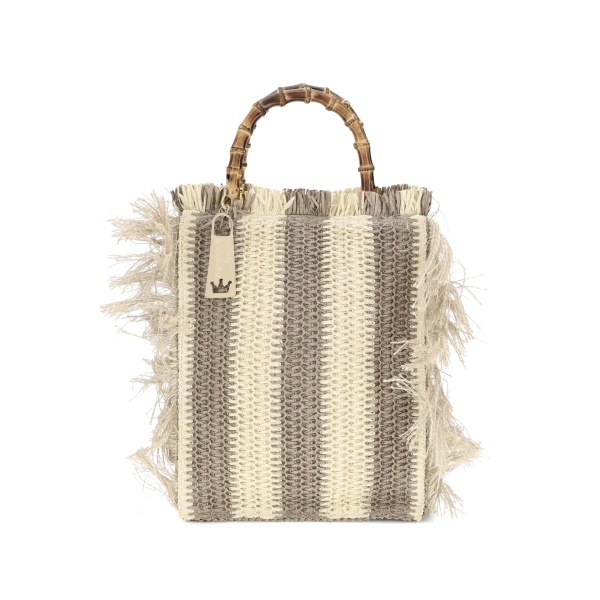 Lilium striped raffia fringe tote bag