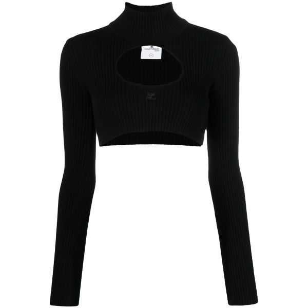 logo-embroidered cut-out jumper