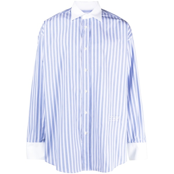 logo-embroidered striped cotton shirt