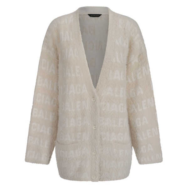 logo-jacquard faux-fur cardigan