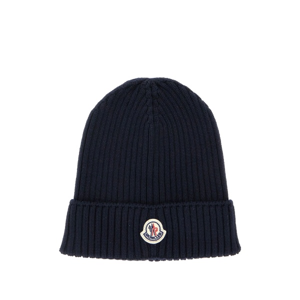 logo-patch ribbed beanie hat