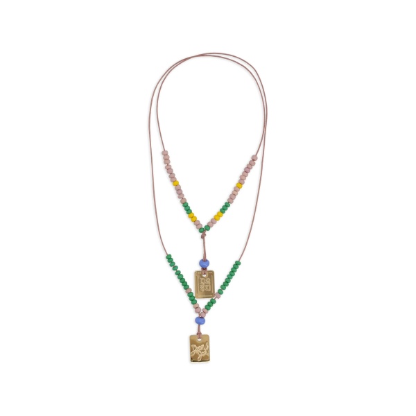logo-pendant beaded necklace