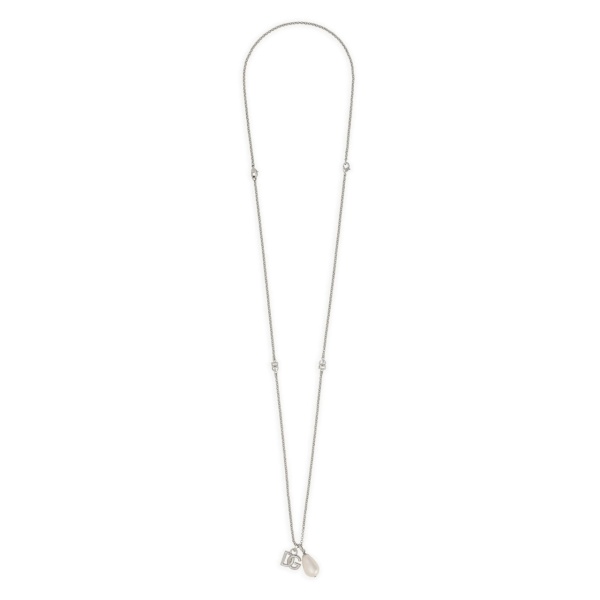logo-plaque pearl-pendant necklace