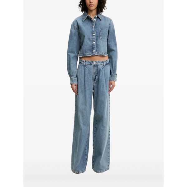 logo-print denim shirt