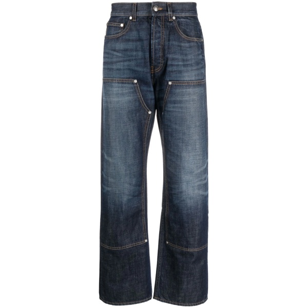 monogram-embroidered wide-leg jeans