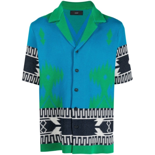 patterned intarsia-knit shirt