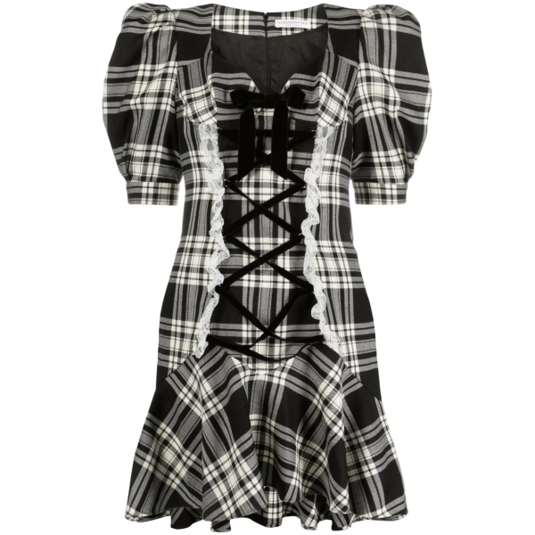 plaid-check lace-up dress