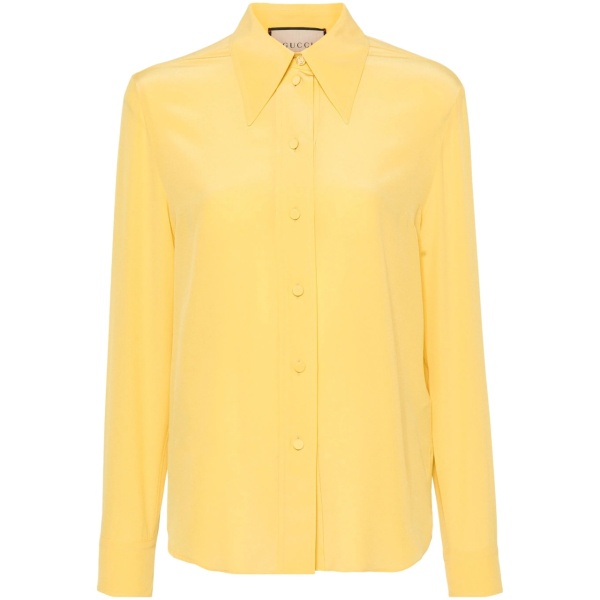 pointed-collar silk shirt
