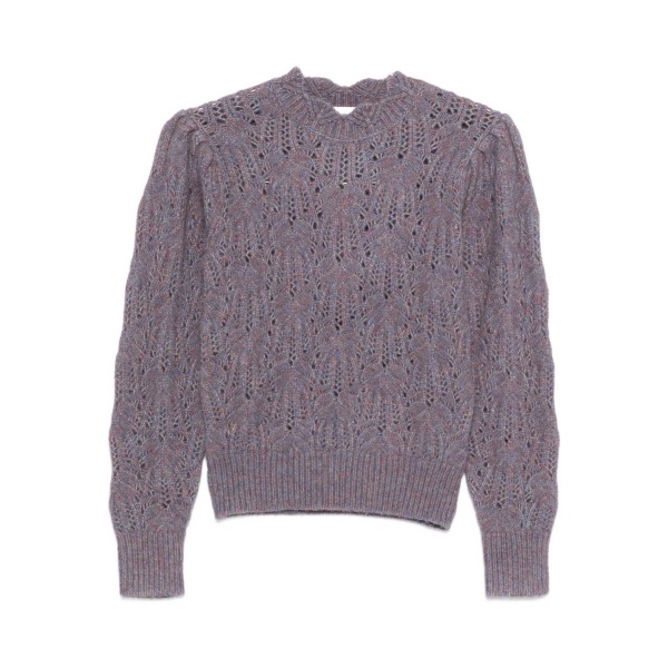 puff-sleeve open-knit sweater