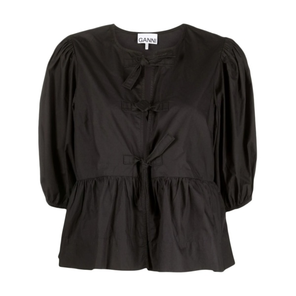 puff-sleeved peplum blouse